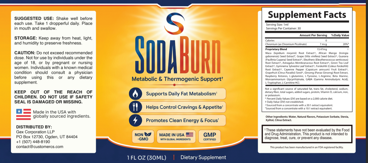 SodaBurn supplement facts label